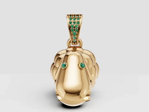 Emerald-Eyed Lucky Elephant Pendant Playful Gold Charm with Gemstone Bail 3D Print Model