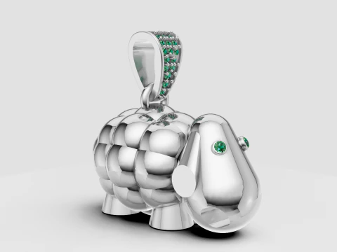 Emerald-Eyed Lucky Elephant Pendant Playful Gold Charm with Gemstone Bail 3D Print Model