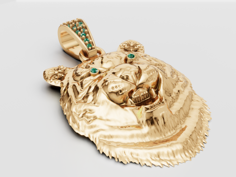 エメラルドアイド ベア ガーディアン ペンダント 高級ゴールド パワー トーテム チャーム 3Dプリントモデル