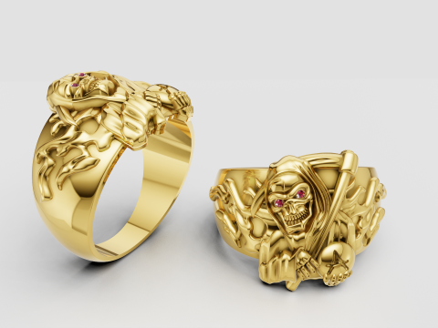 クリムゾンアイド・ライオン・キング・リング ロイヤルゴールド・パワー・シグネット 3Dプリントモデル