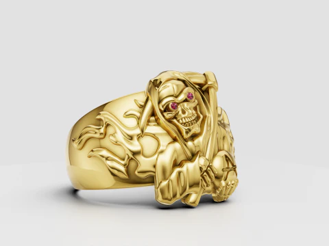 Crimson-Eyed Lion King Ring Royal Gold Power Signet 3D Print Model
