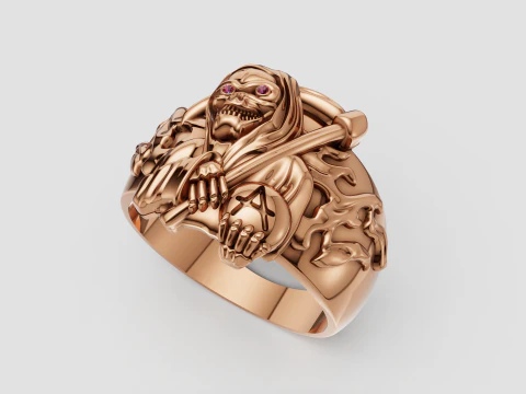 Crimson-Eyed Lion King Ring Royal Gold Power Signet 3D Print Model