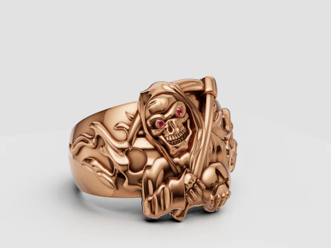Crimson-Eyed Lion King Ring Royal Gold Power Signet 3D Print Model