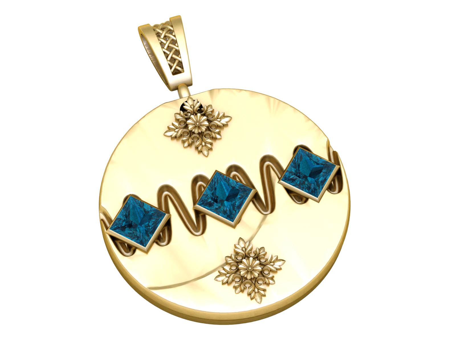 Royal Blue Square Gem Disc Pendant 3D Print Model .c4d .max .obj .3ds .fbx .stl .blend