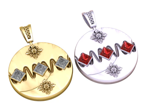 Royal Blue Square Gem Disc Pendant 3D Print Model