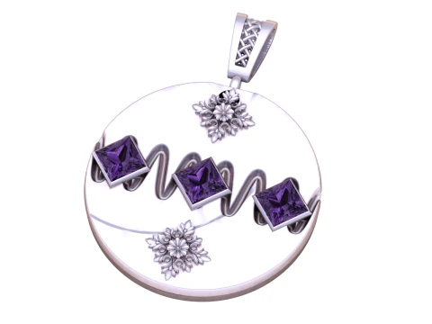 Royal Blue Square Gem Disc Pendant 3D Print Model