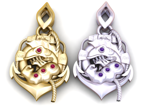 Fierce Fish Emblem Pendant 3D Print Model