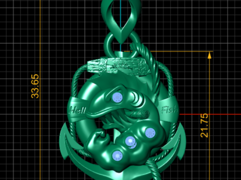 Fierce Fish Emblem Pendant 3D Print Model