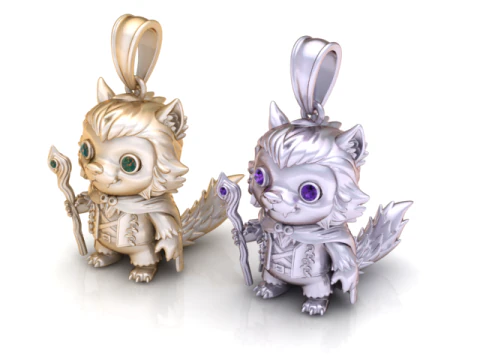Fantasy Wolf Wizard Charm Pendant 3D Print Model