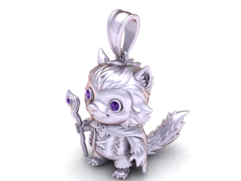 Fantasy Wolf Wizard Charm Pendant 3D Print Model
