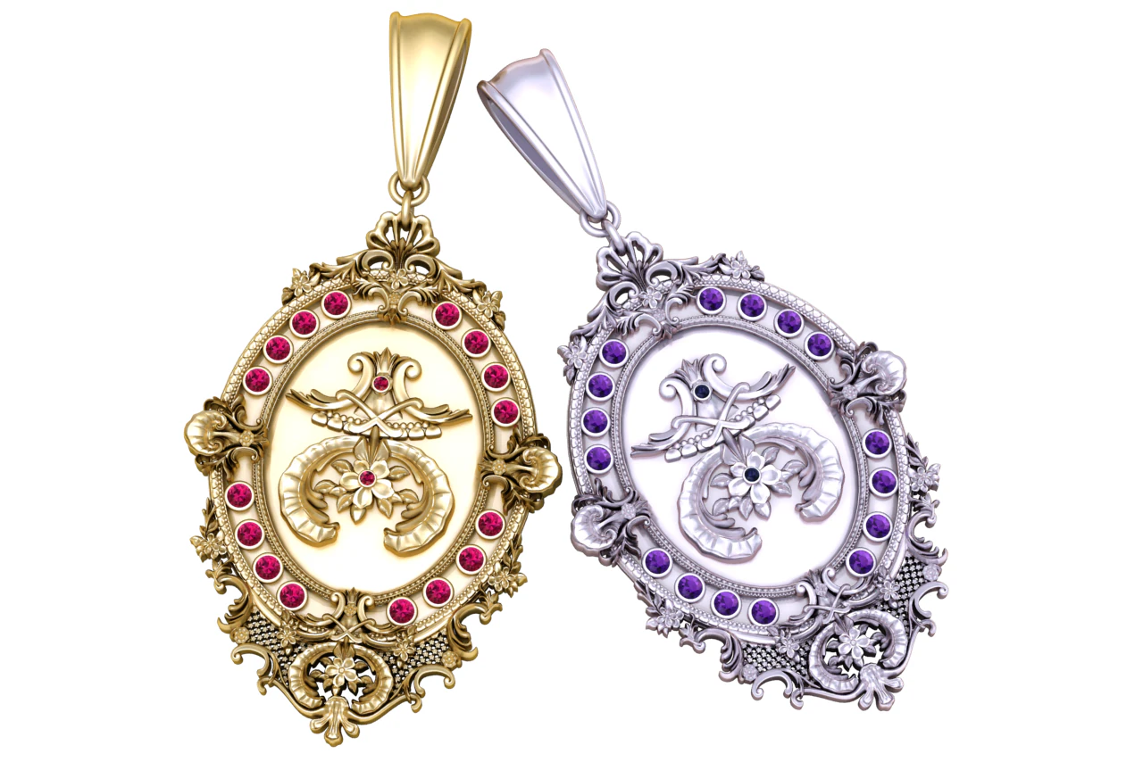 Ornate Floral Crest Pendant 3D Print Model .c4d .max .obj .3ds .fbx .stl .blend 