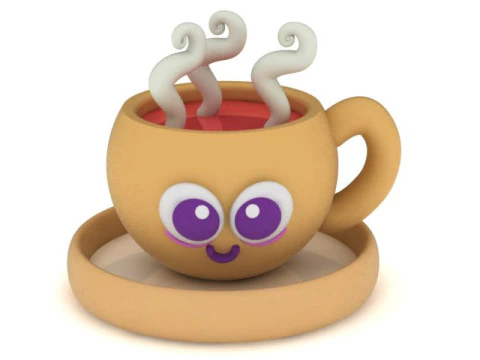 Sevimli G&uuml;len Kahve Fincanı 3D Yazdırılabilir Oyuncak Modeli Karikat&uuml;r Kupa Heykelcik 3D Baskı Modeli