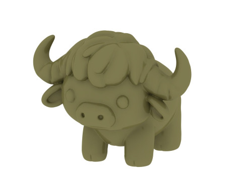 Cute Chibi Buffalo Toy 3D Printable Cartoon Animal Figurine for Toys Collectibles 3D Print Model