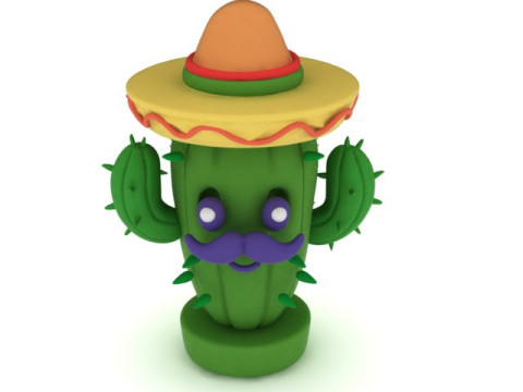 Cactus imprimable en 3D avec modèle de jouet Sombrero Modèles 3D en vedette