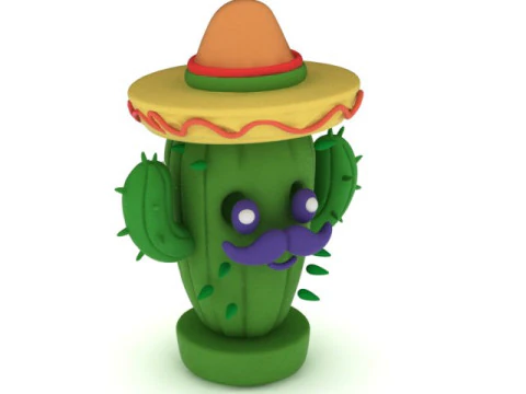 3D Printable Cactus with Sombrero Toy Model 3D Print Model