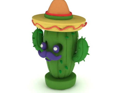 3D Printable Cactus with Sombrero Toy Model 3D Print Model