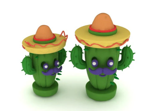 3D Printable Cactus with Sombrero Toy Model 3D Print Model