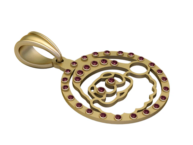 Elegant Circular Gold Pendant with Ruby Stone Setting Luxury 3D Printable Jewelry Design 3D Model .c4d .max .obj .3ds .fbx .stl .blend 