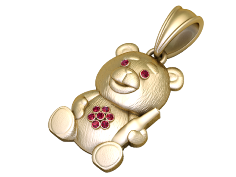 Joli pendentif en or ours en peluche avec accents de pierre rubis Mod&egrave;le de bijoux imprimable en 3D Modèle 3D