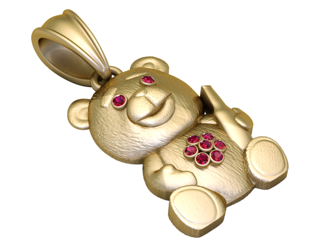 Joli pendentif en or ours en peluche avec accents de pierre rubis Mod&egrave;le de bijoux imprimable en 3D Modèle 3D .c4d .max .obj .3ds .fbx .stl .blend 