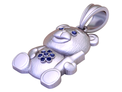 Joli pendentif en or ours en peluche avec accents de pierre rubis Mod&egrave;le de bijoux imprimable en 3D Modèle 3D