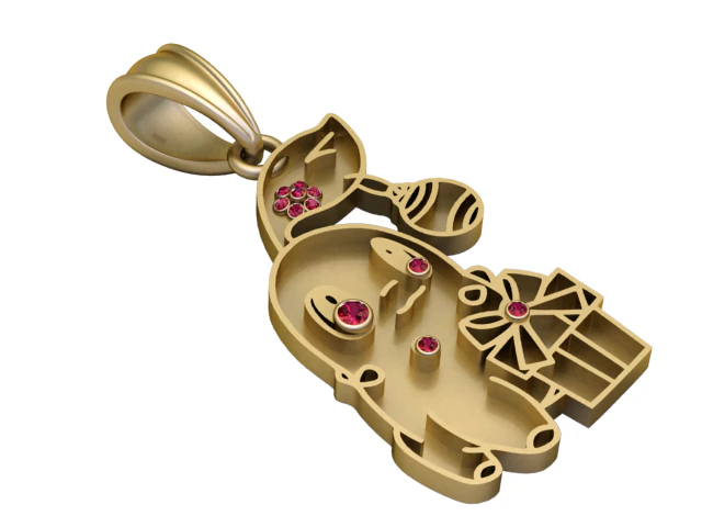 Cute Cartoon Girl Pendant with Ruby Stone Accents 3D Printable Luxury Jewelry Design 3D Model .c4d .max .obj .3ds .fbx .stl .blend 