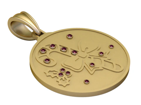 Elegant Christmas Bell Gold Pendant with Ruby Stone Accents 3D Printable Jewelry Design 3D Model