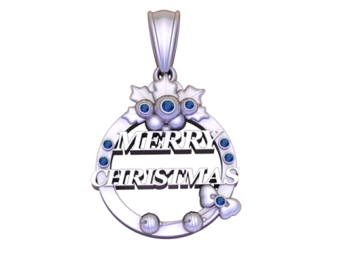 Merry Christmas Gold Pendant with Ruby Stone Accents 3D Printable Holiday Jewelry Design 3D Model