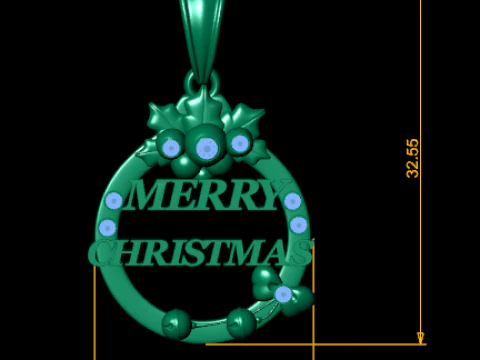 Merry Christmas Gold Pendant with Ruby Stone Accents 3D Printable Holiday Jewelry Design 3D Model