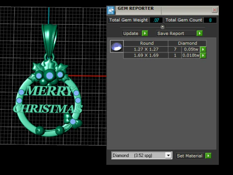 Merry Christmas Gold Pendant with Ruby Stone Accents 3D Printable Holiday Jewelry Design 3D Model