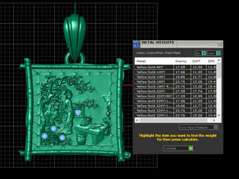 Title Antique Garden Scene Square Pendant Detailed Wire-Frame Jewelry Model 3D Model