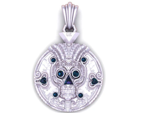 Pingente de ouro ornamentado de luxo com pedras preciosas roxas modelo de joias para impress&atilde;o 3D de alto detalhe Modelo 3D