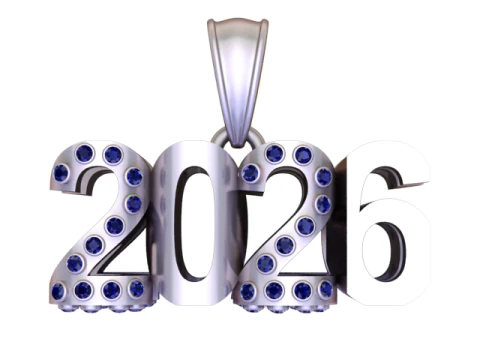 2026 Gemstone Year Pendant Luxury 3D Printable Number Jewelry 3D Model