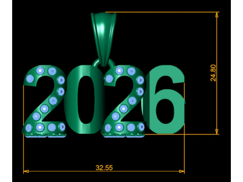 2026 Gemstone Year Pendant Luxury 3D Printable Number Jewelry 3D Model