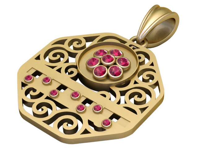 Design de joias para impressão 3D de luxo com pingente de grade floral ornamentado Modelo 3D .c4d .max .obj .3ds .fbx .stl .blend