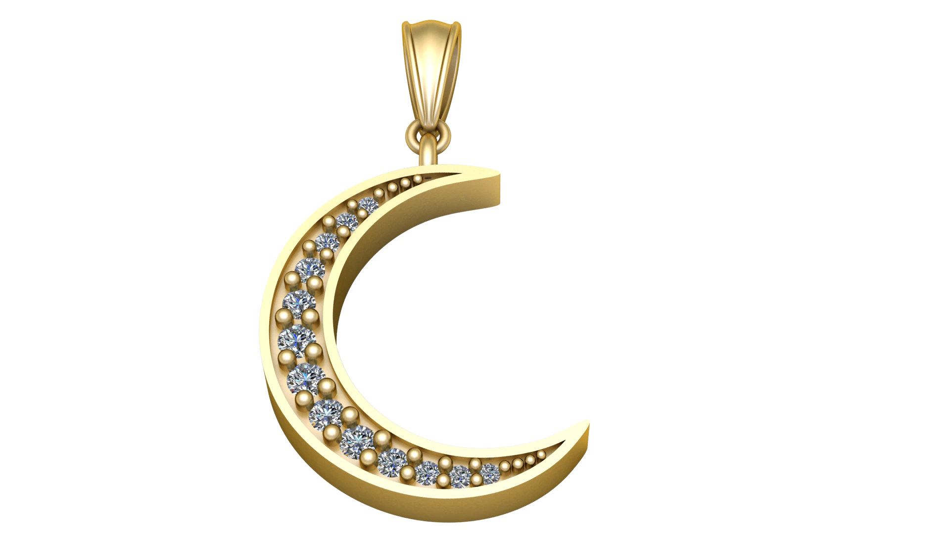 Diamond Crescent Moon Pendant 3D Print Model .c4d .max .obj .3ds .fbx .stl .blend
