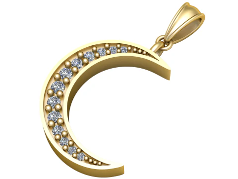 Diamond Crescent Moon Pendant 3D Print Model