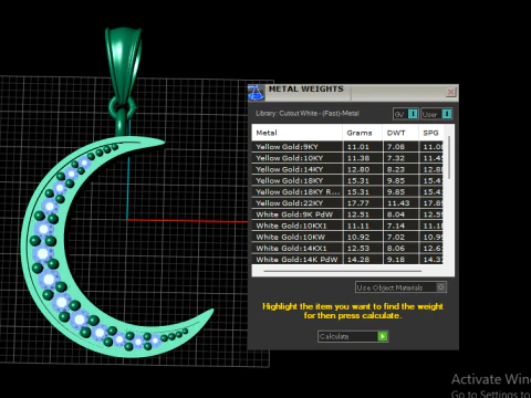 Diamond Crescent Moon Pendant 3D Print Model