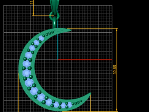 Diamond Crescent Moon Pendant 3D Print Model