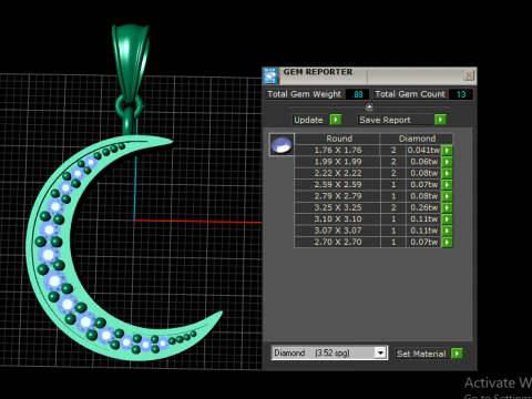 Diamond Crescent Moon Pendant 3D Print Model