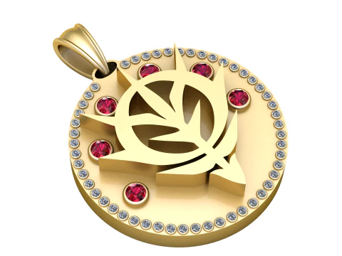 Royal Emblem Medallion Pendant with Gemstones 3D Print Model