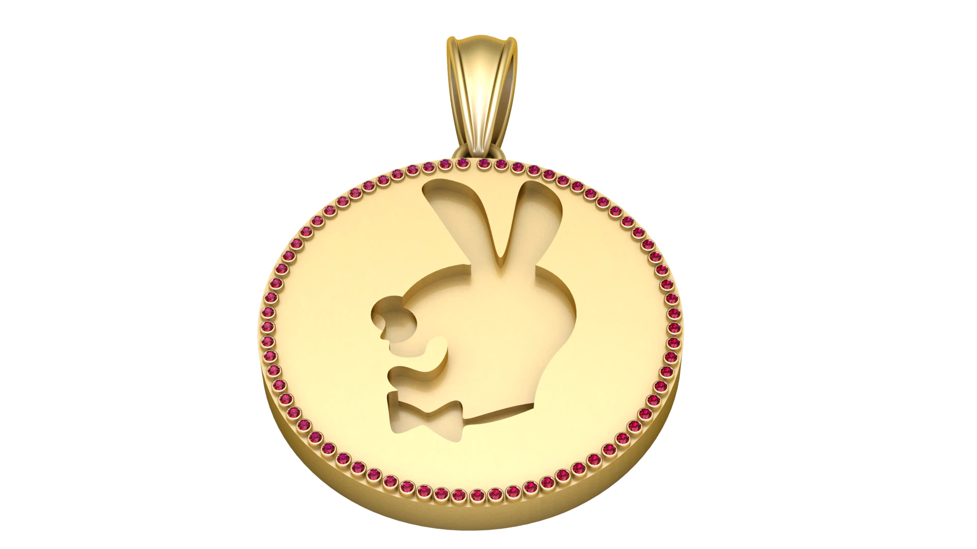 Playful Bunny Medallion Pendant 3D Print Model .c4d .max .obj .3ds .fbx .stl .blend 