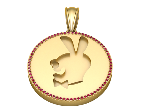Playful Bunny Medallion Pendant 3D Print Model