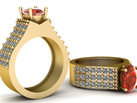 Cincin Cluster Batu Permata Oval Mewah Model Perhiasan Cetak 3D Model Cetak 3D