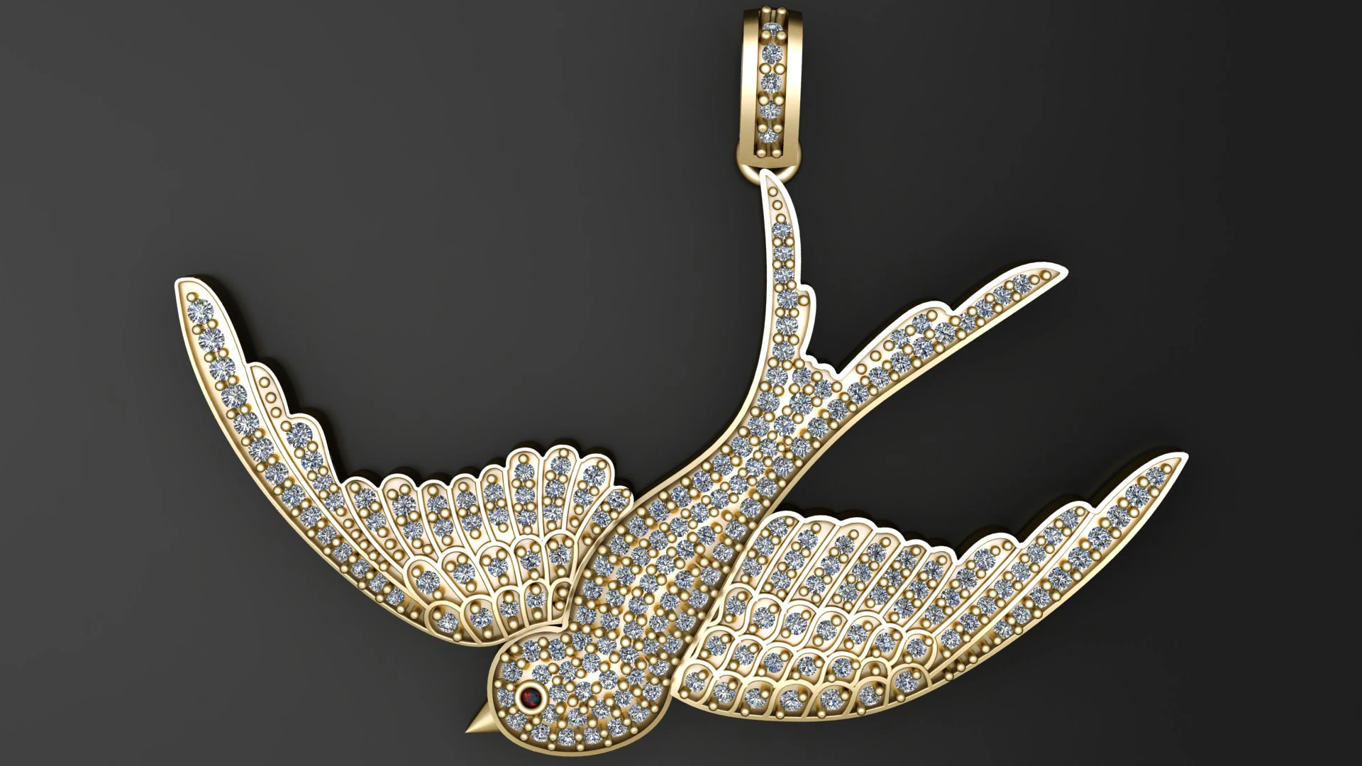 3D Printable Bird Pendant in Gold with Diamonds 3D Print Model .c4d .max .obj .3ds .fbx .stl .blend 