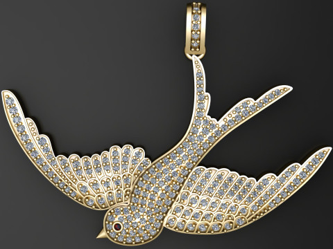 Подвеска &laquo;Птица&raquo; из золота с бриллиантами для 3D-печати 3D Принт Модель