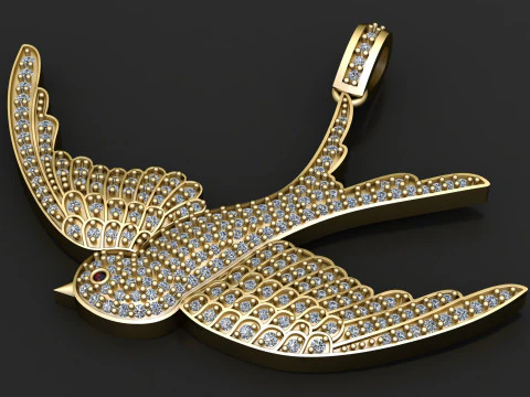 3D Printable Bird Pendant in Gold with Diamonds 3D Print Model