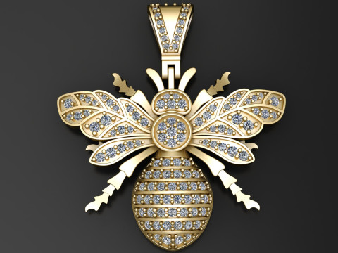 Złota zawieszka z pszcz&oacute;łką do wydrukowania w 3D z diamentami Model do druku 3D