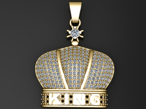 Wisiorek z koroną do druku 3D z grawerem KING, wykonany ze złota i diament&oacute;w Model do druku 3D