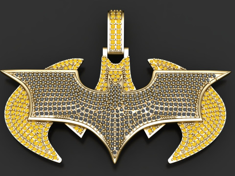 Wisiorek nietoperz do wydrukowania w 3D, wykonany ze złota i diament&oacute;w Model do druku 3D